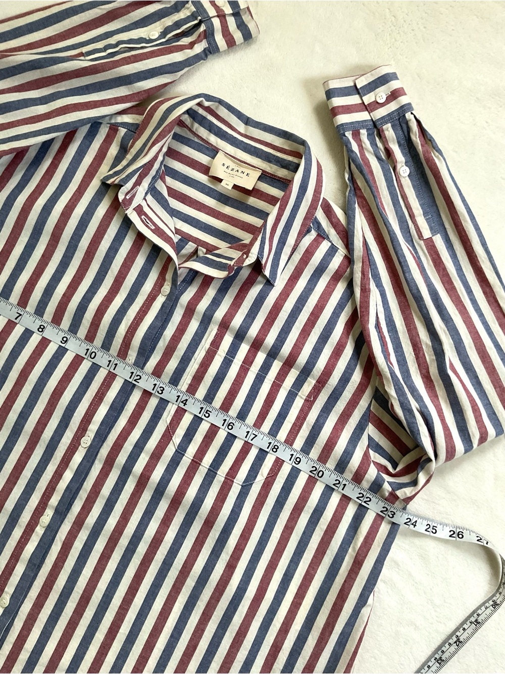 Sézane Max Shirt 36 Blue Ecru Burgundy Stripe Organic Cotton - Picture 8 of 12